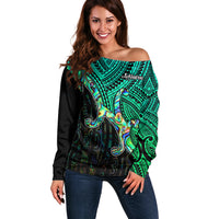 Maori Off Shoulder Sweater Aotearoa Papua Shell with Tribal Pattern - Wonder Print Shop
