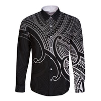 Aotearoa Polynesian Long Sleeve Button Shirt with Maori Koru Black - Wonder Print Shop