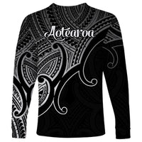 Aotearoa Polynesian Long Sleeve Shirt with Maori Koru Black - Wonder Print Shop