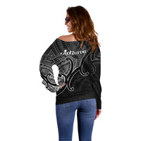 Aotearoa Polynesian Off Shoulder Sweater with Maori Koru Black - Wonder Print Shop