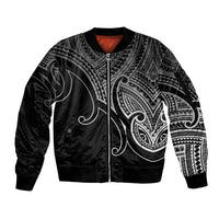 Aotearoa Polynesian Sleeve Zip Bomber Jacket with Maori Koru Black - Wonder Print Shop