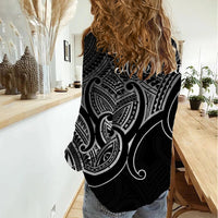 Aotearoa Polynesian Women Casual Shirt with Maori Koru Black - Wonder Print Shop
