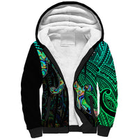 Aotearoa Polynesian Sherpa Hoodie with Maori Koru Blue - Wonder Print Shop