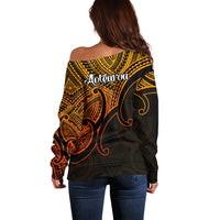 Aotearoa Polynesian Off Shoulder Sweater with Maori Koru Gold - Wonder Print Shop