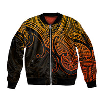 Aotearoa Polynesian Sleeve Zip Bomber Jacket with Maori Koru Gold - Wonder Print Shop