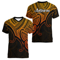 Aotearoa Polynesian Women V Neck T Shirt with Maori Koru Gold - Wonder Print Shop