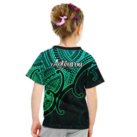 Aotearoa Polynesian Kid T Shirt with Maori Koru Green - Wonder Print Shop