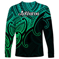 Aotearoa Polynesian Long Sleeve Shirt with Maori Koru Green - Wonder Print Shop