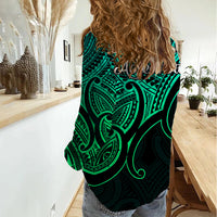 Aotearoa Polynesian Women Casual Shirt with Maori Koru Green - Wonder Print Shop