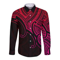 Aotearoa Polynesian Long Sleeve Button Shirt with Maori Koru Pink - Wonder Print Shop