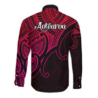 Aotearoa Polynesian Long Sleeve Button Shirt with Maori Koru Pink - Wonder Print Shop