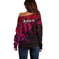 Aotearoa Polynesian Off Shoulder Sweater with Maori Koru Pink - Wonder Print Shop