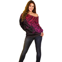 Aotearoa Polynesian Off Shoulder Sweater with Maori Koru Pink - Wonder Print Shop