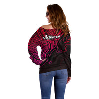 Aotearoa Polynesian Off Shoulder Sweater with Maori Koru Pink - Wonder Print Shop
