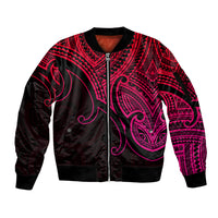 Aotearoa Polynesian Sleeve Zip Bomber Jacket with Maori Koru Pink - Wonder Print Shop