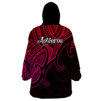 Aotearoa Polynesian Wearable Blanket Hoodie with Maori Koru Pink - Wonder Print Shop