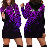 Aotearoa Polynesian Hoodie Dress with Maori Koru Purple - Wonder Print Shop