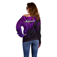 Aotearoa Polynesian Off Shoulder Sweater with Maori Koru Purple - Wonder Print Shop