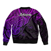 Aotearoa Polynesian Sleeve Zip Bomber Jacket with Maori Koru Purple - Wonder Print Shop