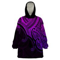 Aotearoa Polynesian Wearable Blanket Hoodie with Maori Koru Purple - Wonder Print Shop