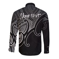 Custom Aotearoa Polynesian Long Sleeve Button Shirt with Maori Koru Black - Wonder Print Shop