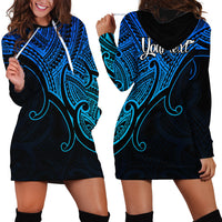 Custom Aotearoa Polynesian Hoodie Dress with Maori Koru Blue - Wonder Print Shop