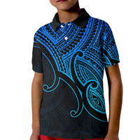 Custom Aotearoa Polynesian Kid Polo Shirt with Maori Koru Blue - Wonder Print Shop