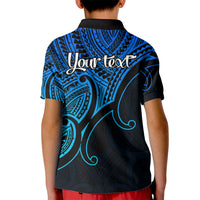 Custom Aotearoa Polynesian Kid Polo Shirt with Maori Koru Blue - Wonder Print Shop