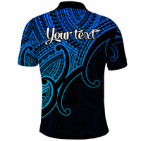 Custom Aotearoa Polynesian Polo Shirt with Maori Koru Blue - Wonder Print Shop