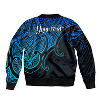 Custom Aotearoa Polynesian Sleeve Zip Bomber Jacket with Maori Koru Blue - Wonder Print Shop