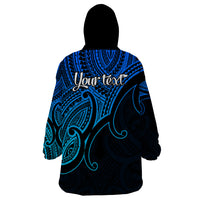 Custom Aotearoa Polynesian Wearable Blanket Hoodie with Maori Koru Blue - Wonder Print Shop