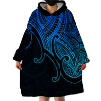 Custom Aotearoa Polynesian Wearable Blanket Hoodie with Maori Koru Blue - Wonder Print Shop