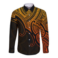 Custom Aotearoa Polynesian Long Sleeve Button Shirt with Maori Koru Gold - Wonder Print Shop