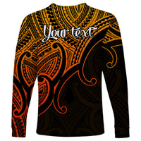Custom Aotearoa Polynesian Long Sleeve Shirt with Maori Koru Gold - Wonder Print Shop