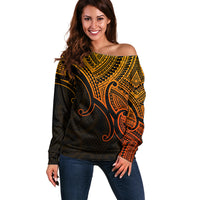 Custom Aotearoa Polynesian Off Shoulder Sweater with Maori Koru Gold - Wonder Print Shop