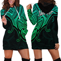 Custom Aotearoa Polynesian Hoodie Dress with Maori Koru Green - Wonder Print Shop