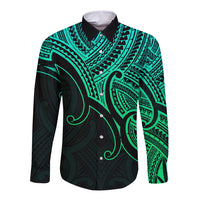 Custom Aotearoa Polynesian Long Sleeve Button Shirt with Maori Koru Green - Wonder Print Shop
