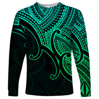 Custom Aotearoa Polynesian Long Sleeve Shirt with Maori Koru Green - Wonder Print Shop