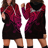 Custom Aotearoa Polynesian Hoodie Dress with Maori Koru Pink - Wonder Print Shop