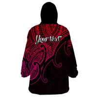 Custom Aotearoa Polynesian Wearable Blanket Hoodie with Maori Koru Pink - Wonder Print Shop