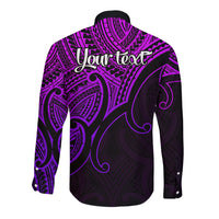 Custom Aotearoa Polynesian Long Sleeve Button Shirt with Maori Koru Purple - Wonder Print Shop