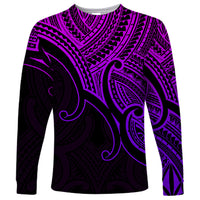 Custom Aotearoa Polynesian Long Sleeve Shirt with Maori Koru Purple - Wonder Print Shop