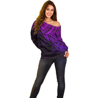 Custom Aotearoa Polynesian Off Shoulder Sweater with Maori Koru Purple - Wonder Print Shop