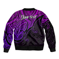 Custom Aotearoa Polynesian Sleeve Zip Bomber Jacket with Maori Koru Purple - Wonder Print Shop