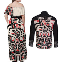 Personalized Canada Indigenous Haida Art Couples Matching Off Shoulder Maxi Dress and Long Sleeve Button Shirt LT9 - Wonder Print Shop