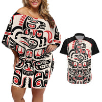 Personalized Canada Indigenous Haida Art Couples Matching Off Shoulder Short Dress and Hawaiian Shirt LT9 - Wonder Print Shop