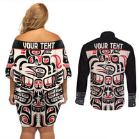 Personalized Canada Indigenous Haida Art Couples Matching Off Shoulder Short Dress and Long Sleeve Button Shirt LT9 - Wonder Print Shop