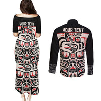 Personalized Canada Indigenous Haida Art Couples Matching Puletasi and Long Sleeve Button Shirt LT9 - Wonder Print Shop