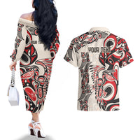 Personalized Canada Indigenous History Month Couples Matching Off The Shoulder Long Sleeve Dress and Hawaiian Shirt LT9 - Wonder Print Shop