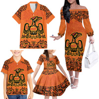 Personalized Every Child Matter Family Matching Off The Shoulder Long Sleeve Dress and Hawaiian Shirt Canadian Native Indigenous Haida - Wonder Print Shop